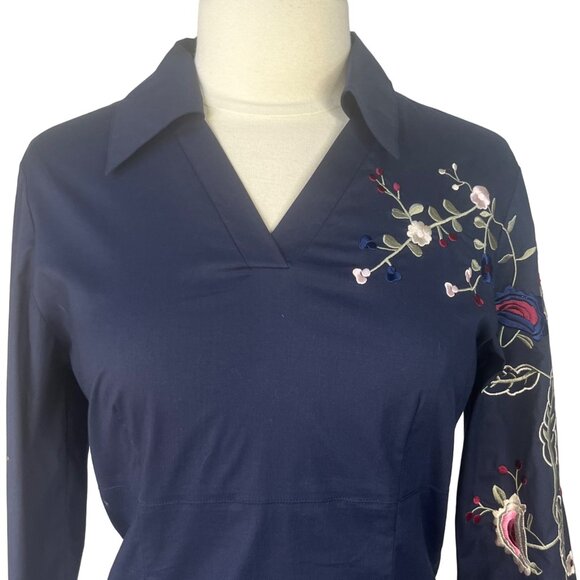 Antilia Blouse Shirt Womens Medium Blue New Embroidery Floral - Picture 3 of 9